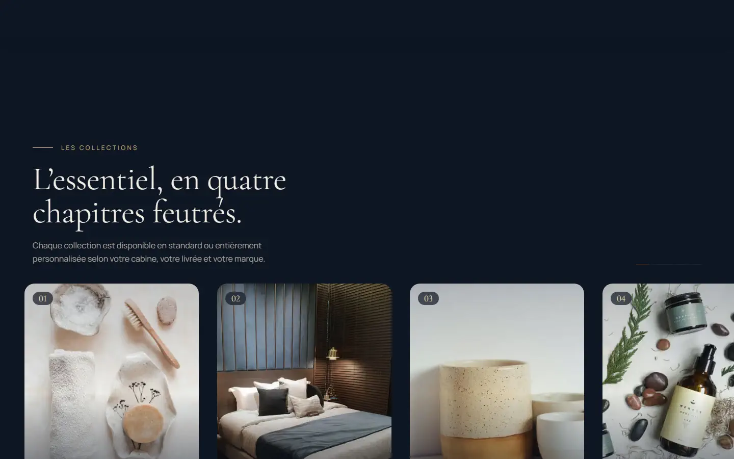 Jet Cabin Essentials Hub landing page: the four product collections